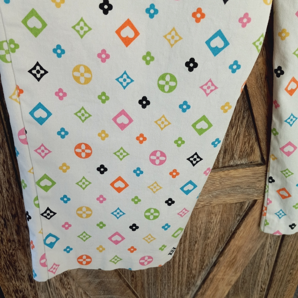ENVY Vintage Y2k Capri Pants Size 8 White Bootleg Designer Style Geometric Print - Picture 6 of 10